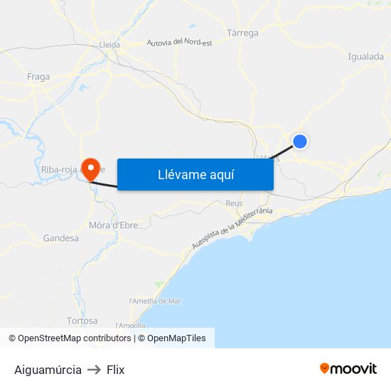 Aiguamúrcia to Flix map