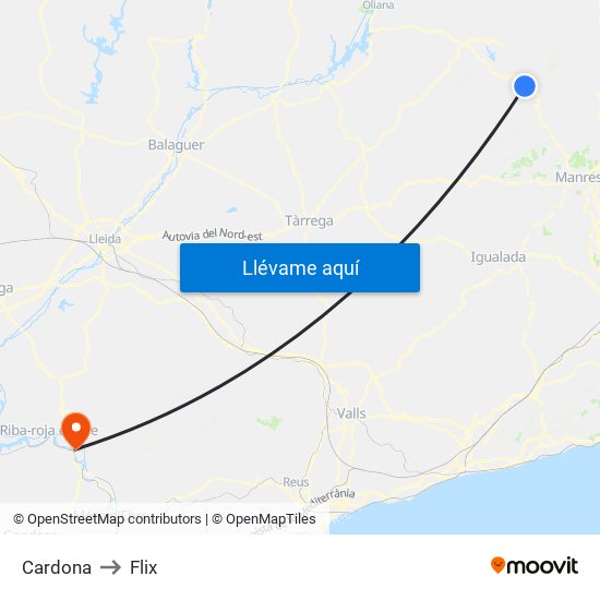 Cardona to Flix map