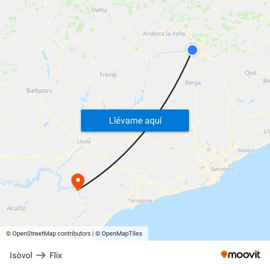 Isòvol to Flix map