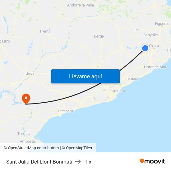 Sant Julià Del Llor I Bonmatí to Flix map