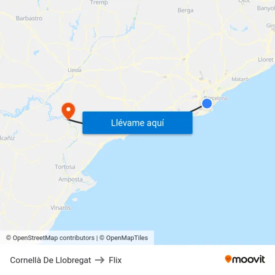 Cornellà De Llobregat to Flix map