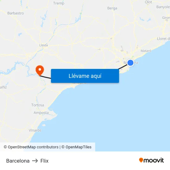 Barcelona to Flix map