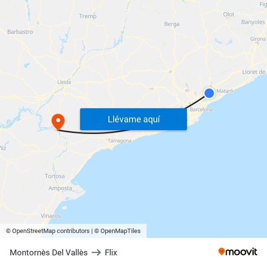 Montornès Del Vallès to Flix map