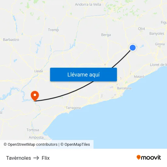 Tavèrnoles to Flix map