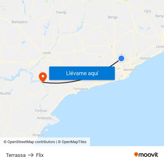 Terrassa to Flix map