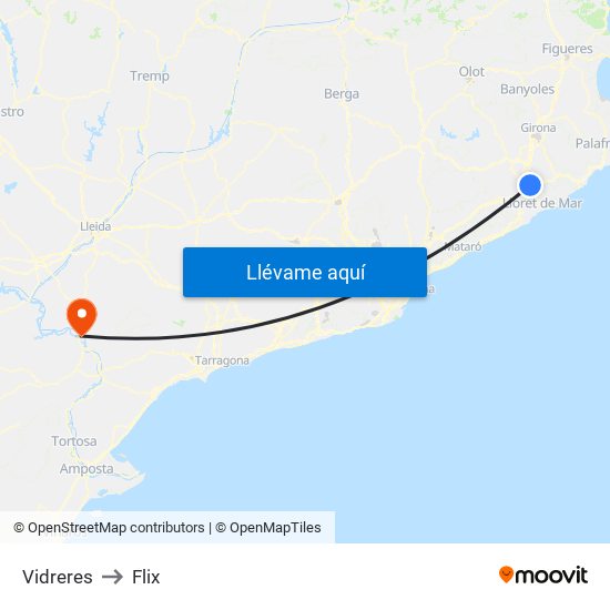 Vidreres to Flix map