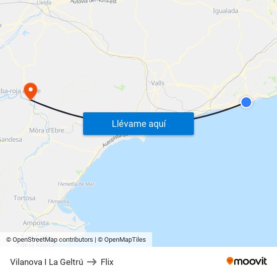 Vilanova I La Geltrú to Flix map