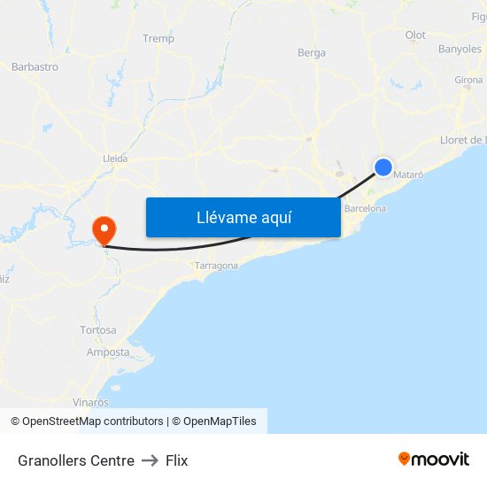 Granollers Centre to Flix map