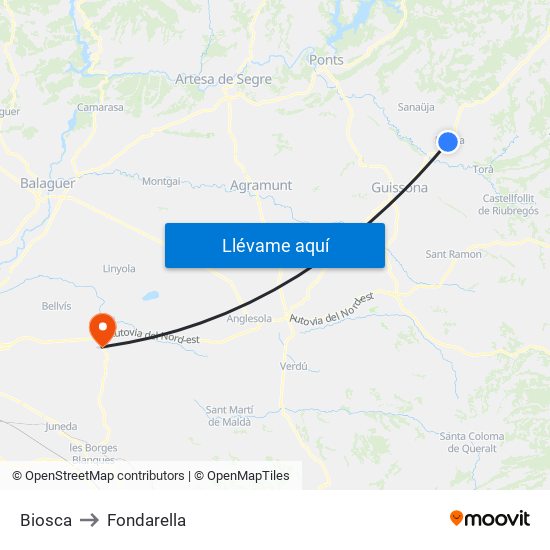 Biosca to Fondarella map