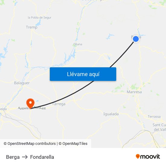 Berga to Fondarella map