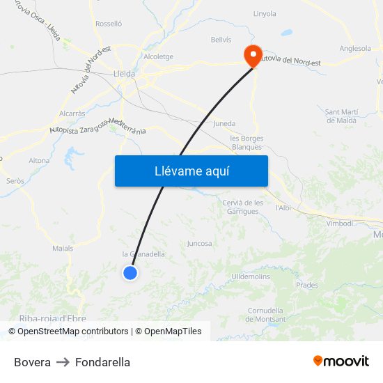 Bovera to Fondarella map