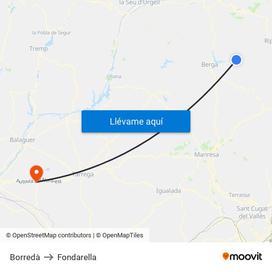 Borredà to Fondarella map