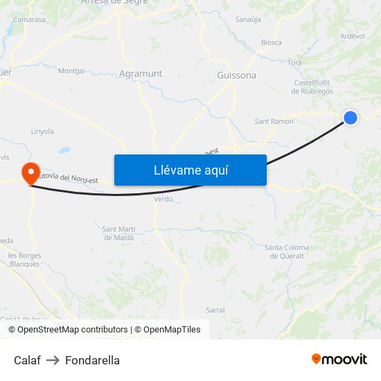 Calaf to Fondarella map