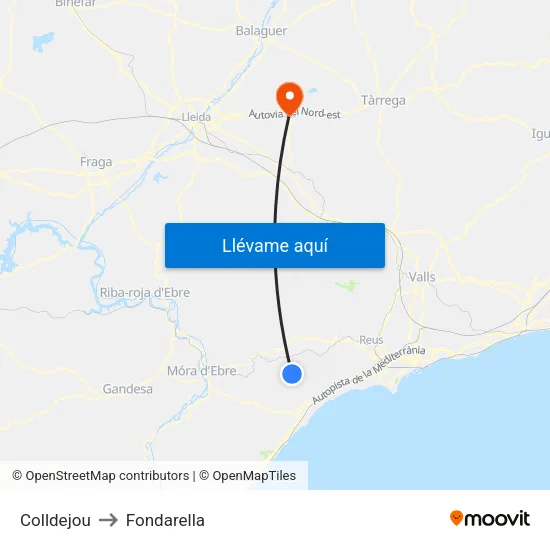 Colldejou to Fondarella map