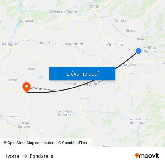 Ivorra to Fondarella map