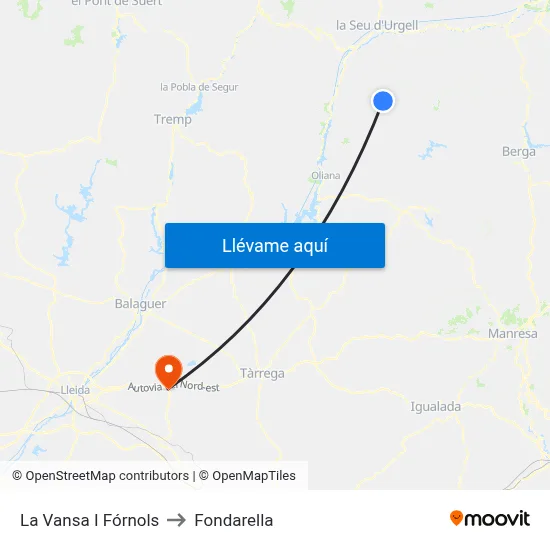 La Vansa I Fórnols to Fondarella map