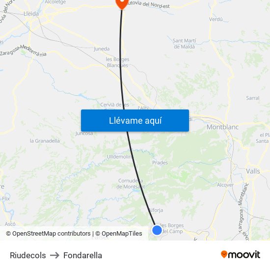 Riudecols to Fondarella map