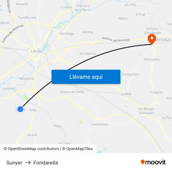 Sunyer to Fondarella map