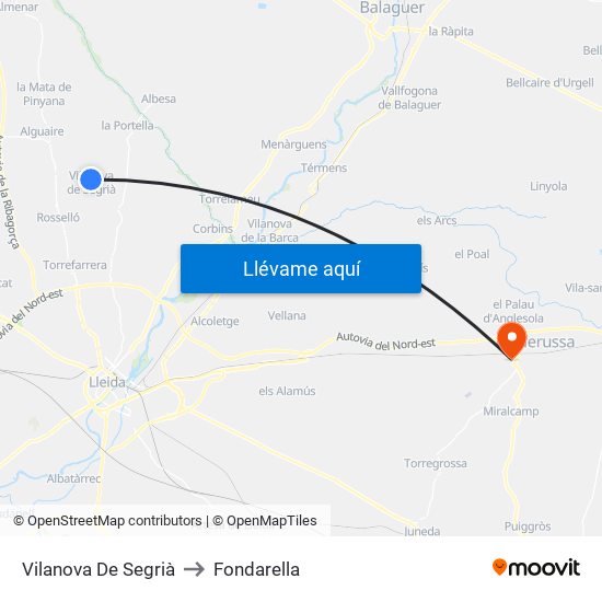 Vilanova De Segrià to Fondarella map