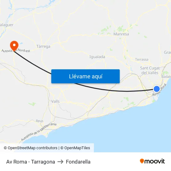 Av Roma - Tarragona to Fondarella map