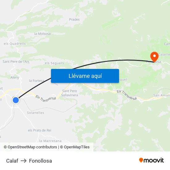 Calaf to Fonollosa map