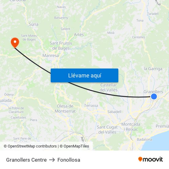 Granollers Centre to Fonollosa map