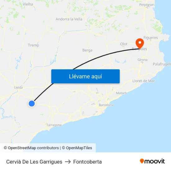 Cervià De Les Garrigues to Fontcoberta map