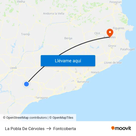La Pobla De Cérvoles to Fontcoberta map