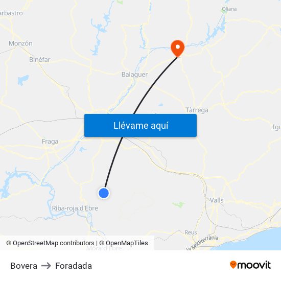 Bovera to Foradada map