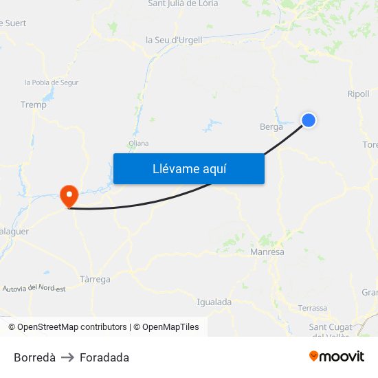 Borredà to Foradada map