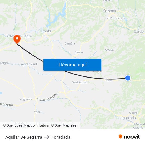 Aguilar De Segarra to Foradada map