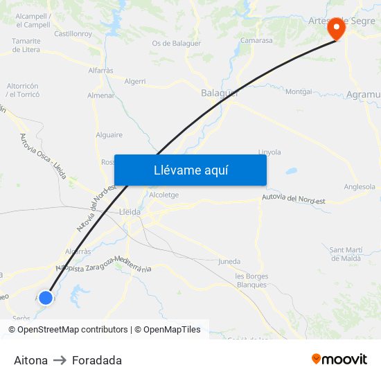 Aitona to Foradada map