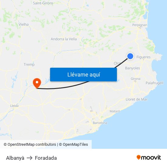 Albanyà to Foradada map