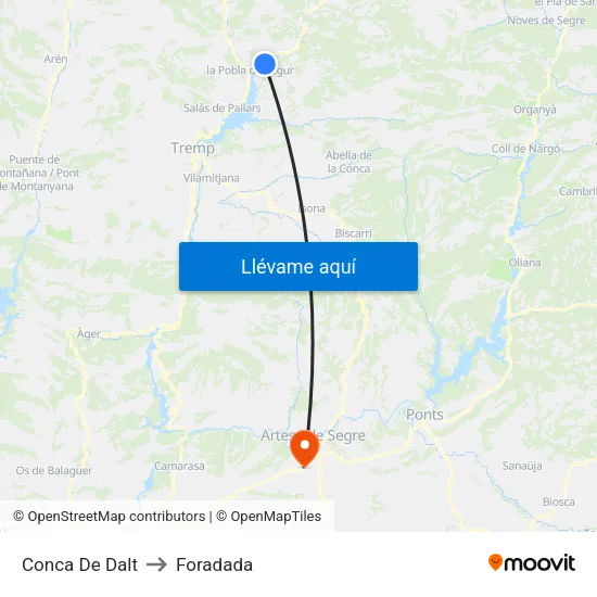 Conca De Dalt to Foradada map