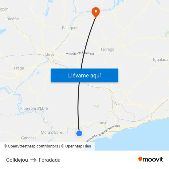 Colldejou to Foradada map