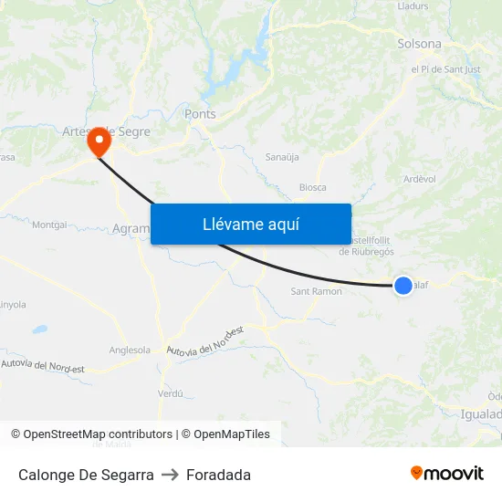 Calonge De Segarra to Foradada map