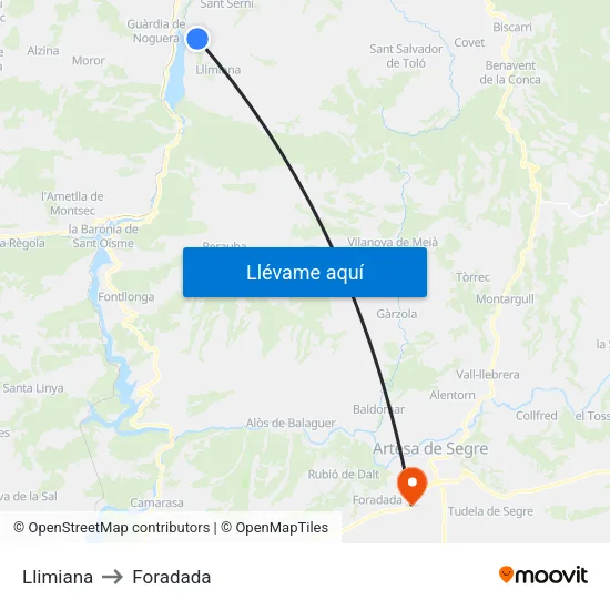 Llimiana to Foradada map