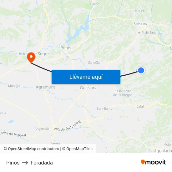 Pinós to Foradada map