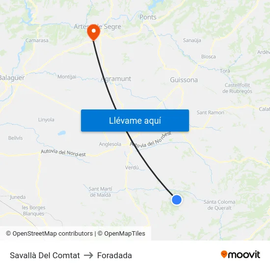 Savallà Del Comtat to Foradada map