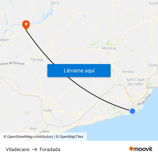 Viladecans to Foradada map