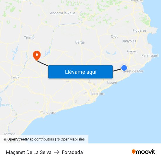 Maçanet De La Selva to Foradada map