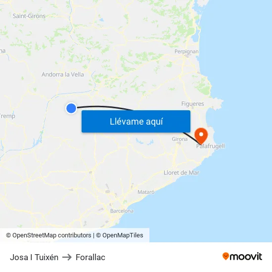 Josa I Tuixén to Forallac map