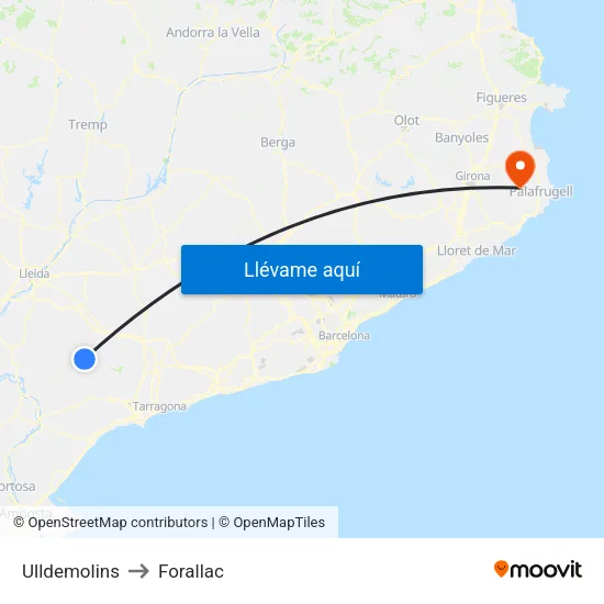 Ulldemolins to Forallac map