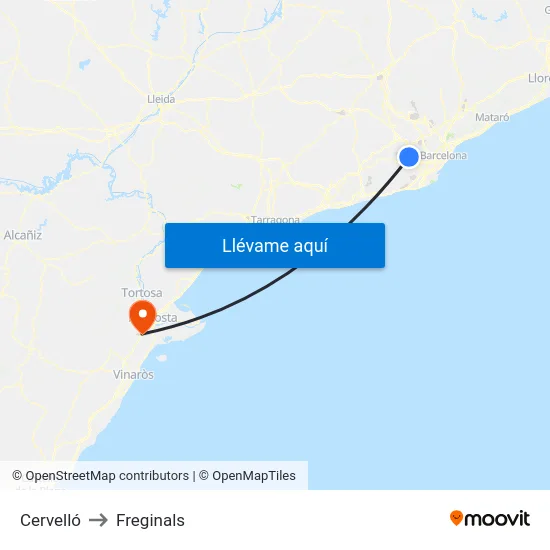 Cervelló to Freginals map