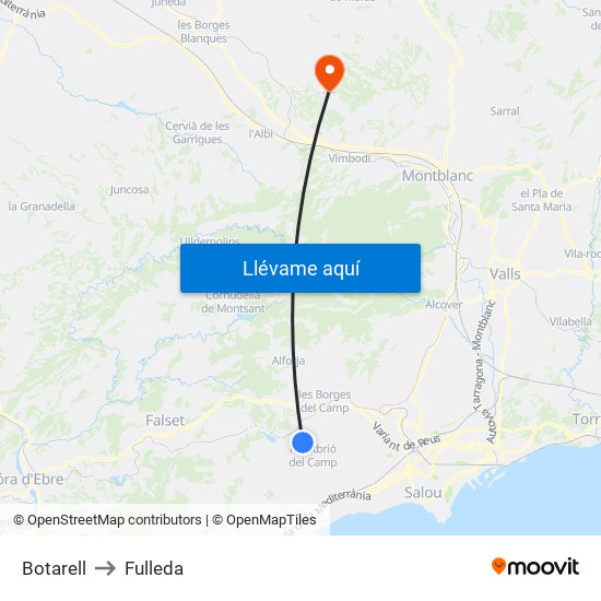 Botarell to Fulleda map