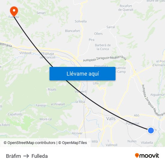 Bràfim to Fulleda map