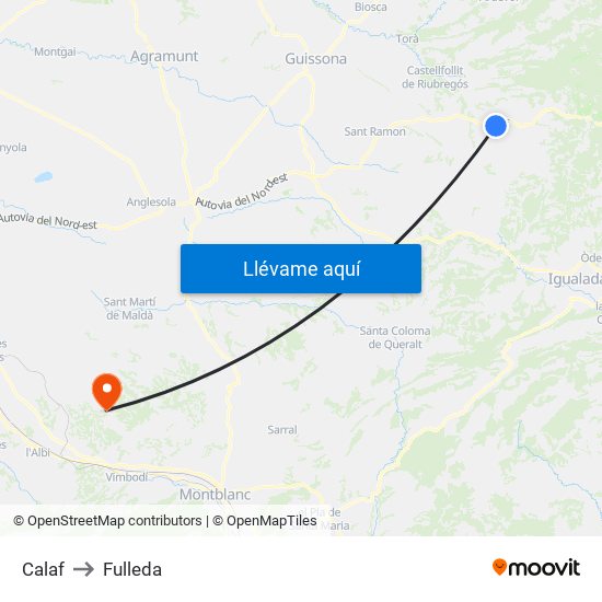 Calaf to Fulleda map