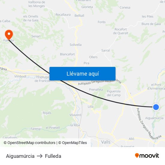 Aiguamúrcia to Fulleda map