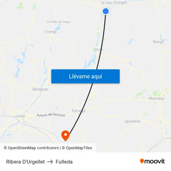 Ribera D'Urgellet to Fulleda map