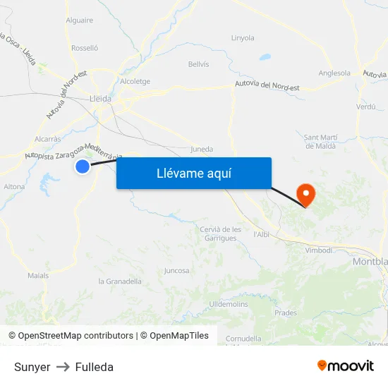 Sunyer to Fulleda map